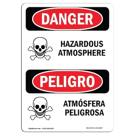 Signmission OSHA Danger Sign, 18" Height, Hazardous Atmosphere Bilingual Spanish, DS-D-1218-VS-1807 OS-DS-D-1218-VS-1807